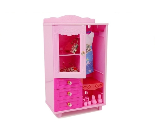 Doll + Furniture Set Bed Wardrobe Dressing table