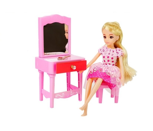 Doll + Furniture Set Bed Wardrobe Dressing table