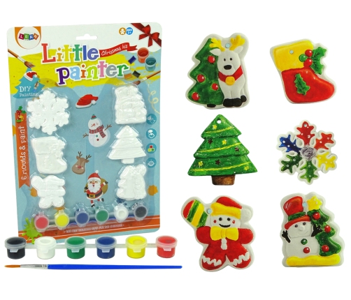 Set Plaster Casts For Painting Paints Christmas Tree Snowman