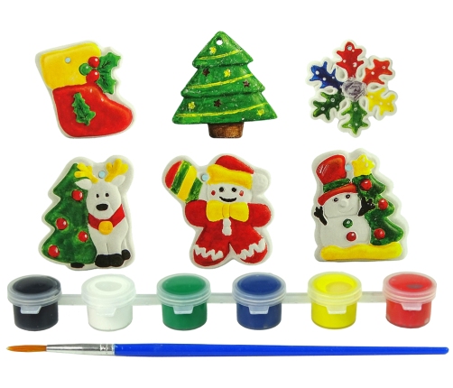 Set Plaster Casts For Painting Paints Christmas Tree Snowman