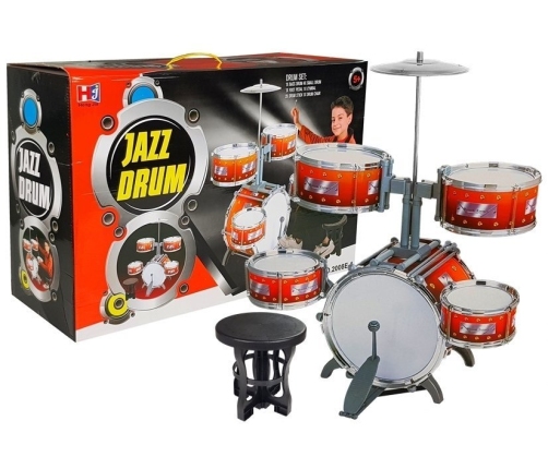 Kids Childrens Jazz Drum Set 5 Drums Stool Instrument Music Toy