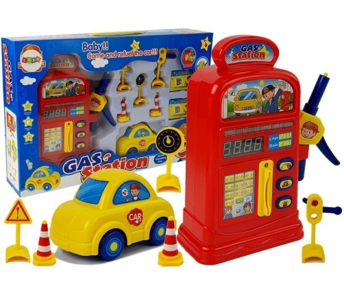 Set Gas Station Toy Car Road Signs Light Sound