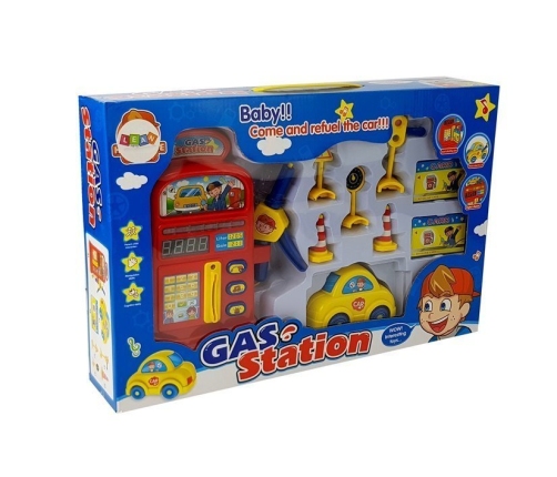 Set Gas Station Toy Car Road Signs Light Sound