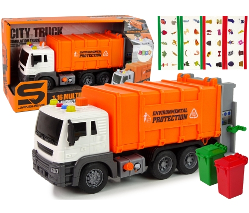 Rubbish Truck Friction Drive Sound Effects Orange 1:16 Segregation