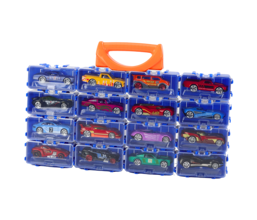 A set of cars with springs in a metal suitcase, 16 pieces