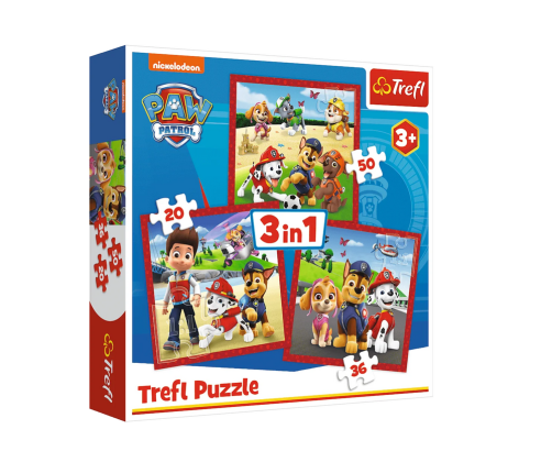 Puzzle 3 in 1 Happy Dogs Paw Patrol Trefl 34867