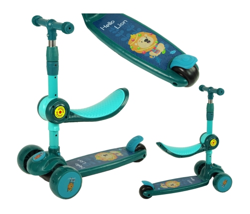 Three-wheeled balance scooter Saddle Green Music Diodes Lion