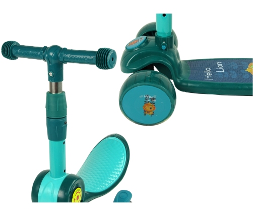 Three-wheeled balance scooter Saddle Green Music Diodes Lion