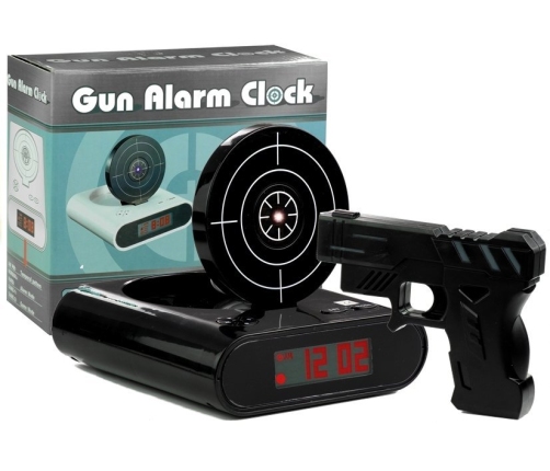 Gun Alarm Clock with Laser Pistol Black