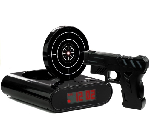 Gun Alarm Clock with Laser Pistol Black