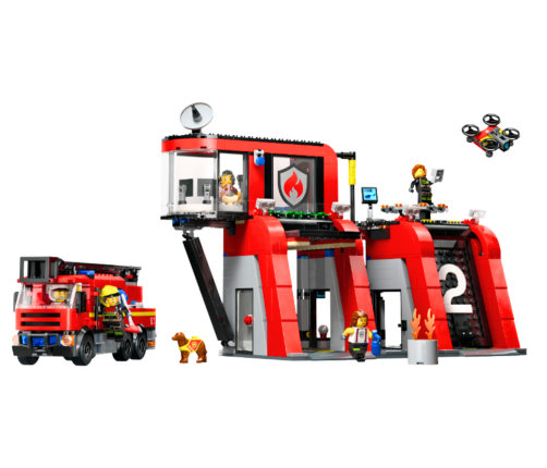 LEGO CITY Bricks Fire Station With Fire Truck 843 Elements 60414