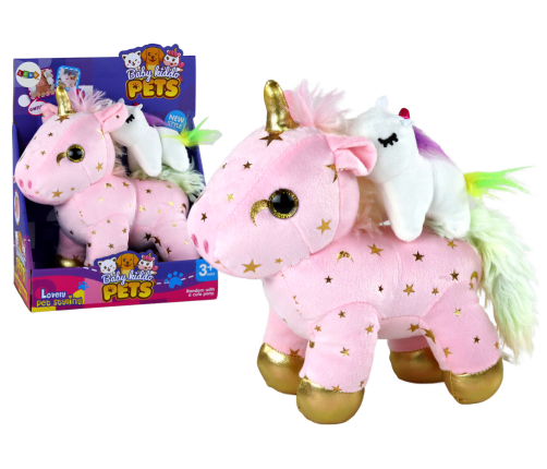 Unicorn Plush Sleeping Animal Lullaby Pink With Stars Set