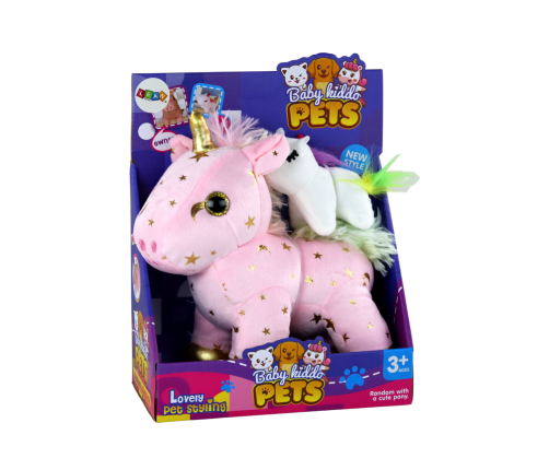 Unicorn Plush Sleeping Animal Lullaby Pink With Stars Set