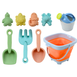 Sand Toy Set, Folding Bucket, Pastel Molds, 11 Pieces