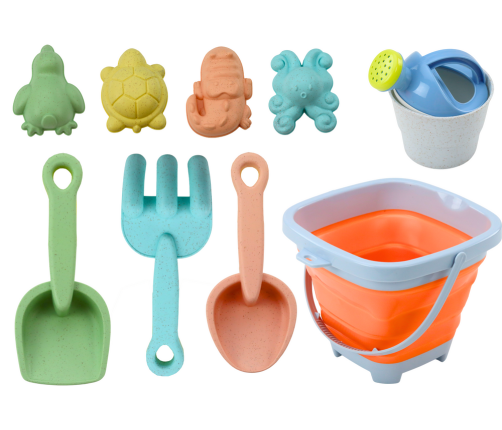 Sand Toy Set, Folding Bucket, Pastel Molds, 11 Pieces