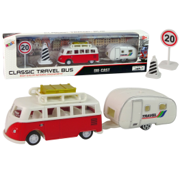 Red Bus with Camping Trailer vehicle set