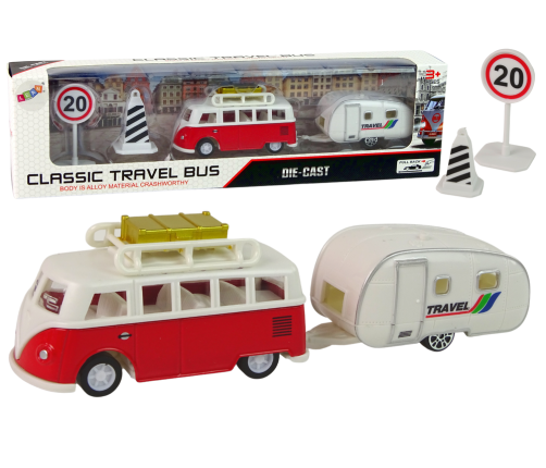 Red Bus with Camping Trailer vehicle set