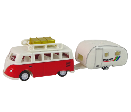 Red Bus with Camping Trailer vehicle set