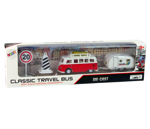 Red Bus with Camping Trailer vehicle set