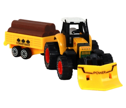 Tractor With Trailer Excavator Bulldozer Agricultural Machine Yellow