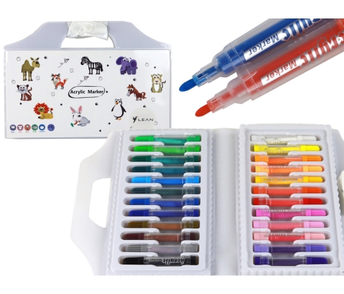 Set of Colored Acrylic Markers in a Suitcase, 24 Pieces