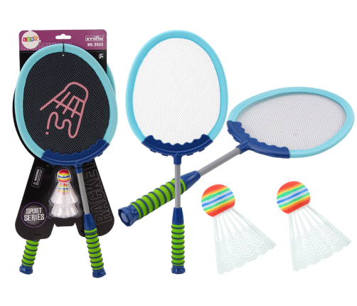 Set of 2 Badminton Rackets Blue Badminton Shuttlecocks