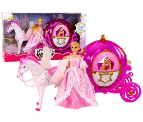 Carriage With Horse Doll Princess Carriage Pink Pegasus Set