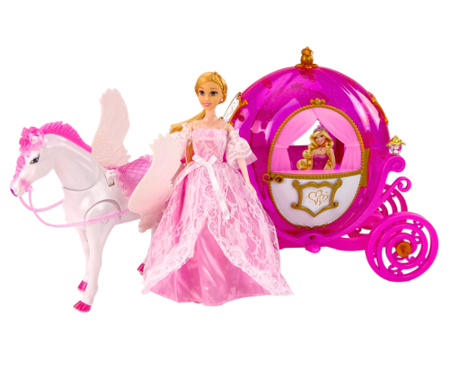 Carriage With Horse Doll Princess Carriage Pink Pegasus Set