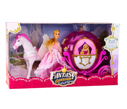 Carriage With Horse Doll Princess Carriage Pink Pegasus Set