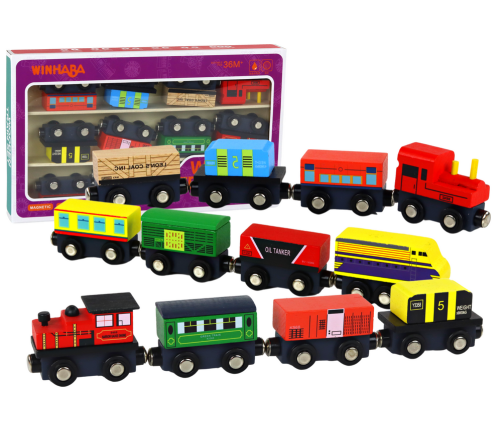 Train Train Wooden Locomotive Magnet Carriages Mix Set 12 pieces.