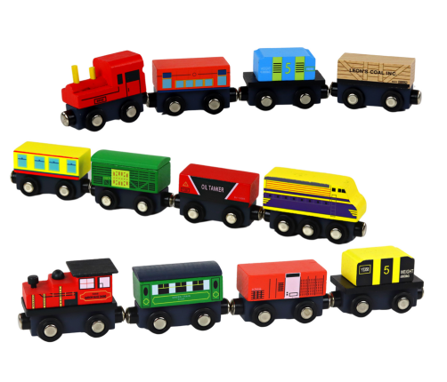 Train Train Wooden Locomotive Magnet Carriages Mix Set 12 pieces.