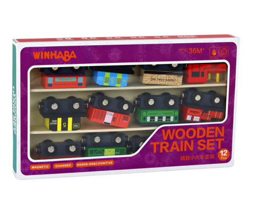 Train Train Wooden Locomotive Magnet Carriages Mix Set 12 pieces.