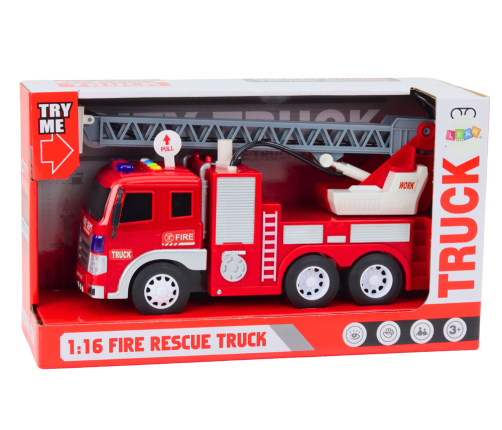 Fire Truck With Boom 1:16 Lights Sounds Water Drive Red