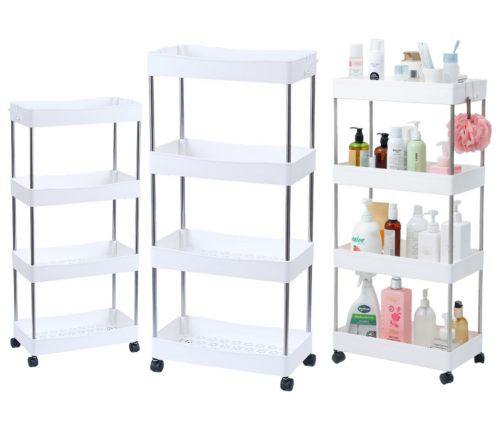 Mobile Shelf 4 Shelves White on Wheels