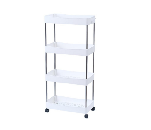 Mobile Shelf 4 Shelves White on Wheels