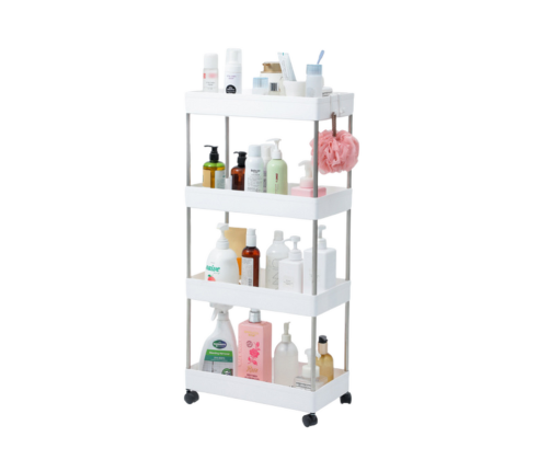 Mobile Shelf 4 Shelves White on Wheels