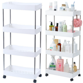 Mobile Shelf 4 Shelves White on Wheels