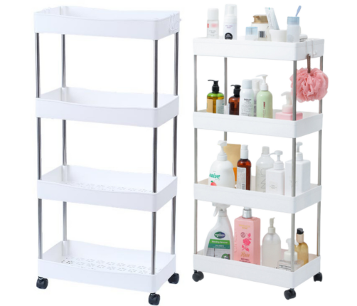 Mobile Shelf 4 Shelves White on Wheels