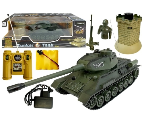 R/C Tank 1:28 with Enemy Bunker Green T-34