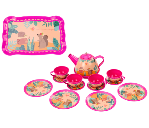 Coffee Tea Set Cups Kettle Tray Pink Cafe 15 pcs.