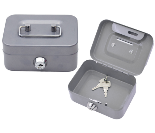 Piggy Bank Storage Box, Lockable, Two Keys, Metal, Gray