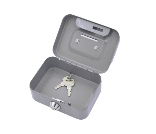 Piggy Bank Storage Box, Lockable, Two Keys, Metal, Gray