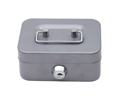 Piggy Bank Storage Box, Lockable, Two Keys, Metal, Gray