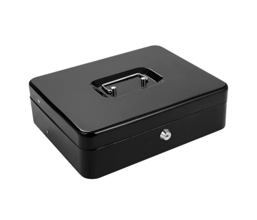 Cash Box for Banknotes, Coins, Key, Metal, Black