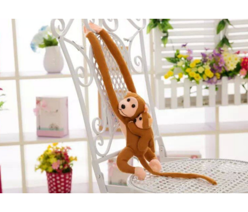 Mascot Plush Monkey with Baby, Light Brown 70 cm