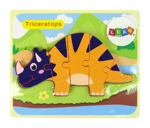 Wooden Puzzle Dinosaurs Triceratops Ankylosaurus Orange