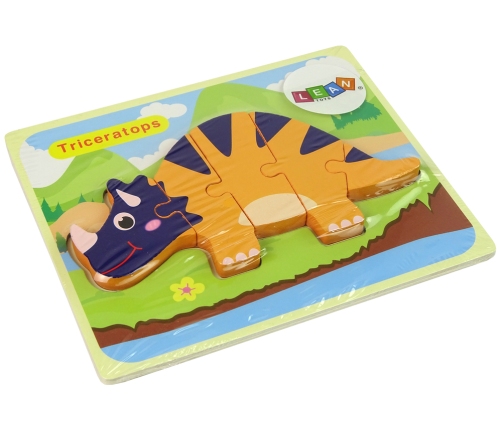 Wooden Puzzle Dinosaurs Triceratops Ankylosaurus Orange