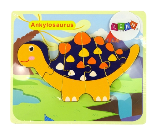 Wooden Puzzle Dinosaurs Triceratops Ankylosaurus Orange