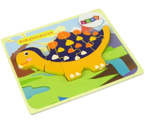 Wooden Puzzle Dinosaurs Triceratops Ankylosaurus Orange