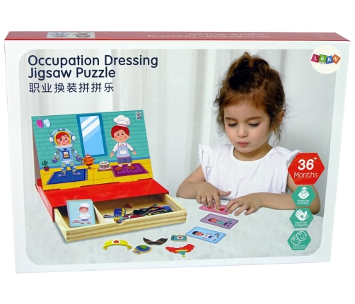 Wooden Board Magnetic Jigsaw Puzzle Occupations Magnets Cards Dress-up